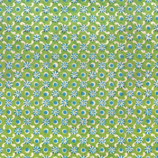 Stamped Geometric Petite Floral in Blue and Green Italian Paper ~ Tassotti